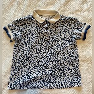 Lacoste Girls Blue Leopard Print Polo Shirt Short Sleeve White Size 12